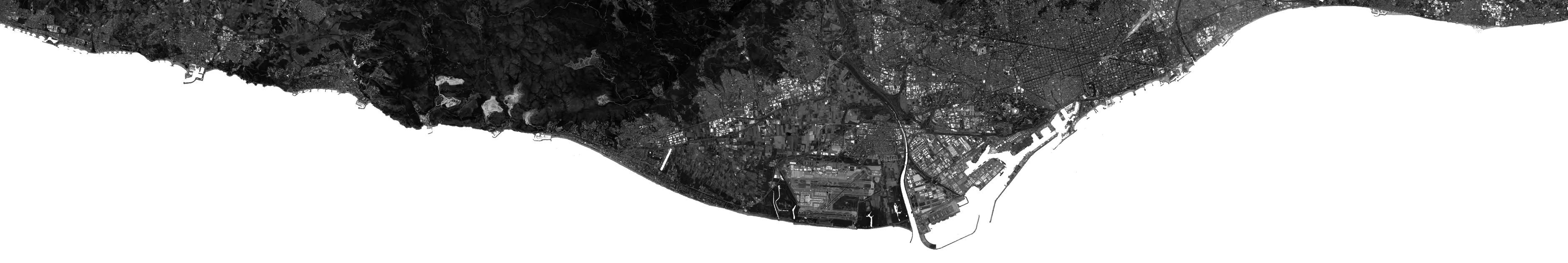 Satellite view of coastal city